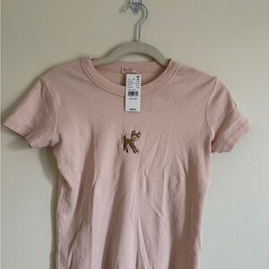 NWT!! PACSUN John Galt Hailie Winter Deer Embroidery T-Shirt Pink One Sz